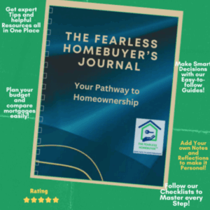 Digital cover of “The Fearless Homebuyer’s Journal,” a downloadable homebuying planner designed to help first-time homebuyers stay organized and confident during the buying process.